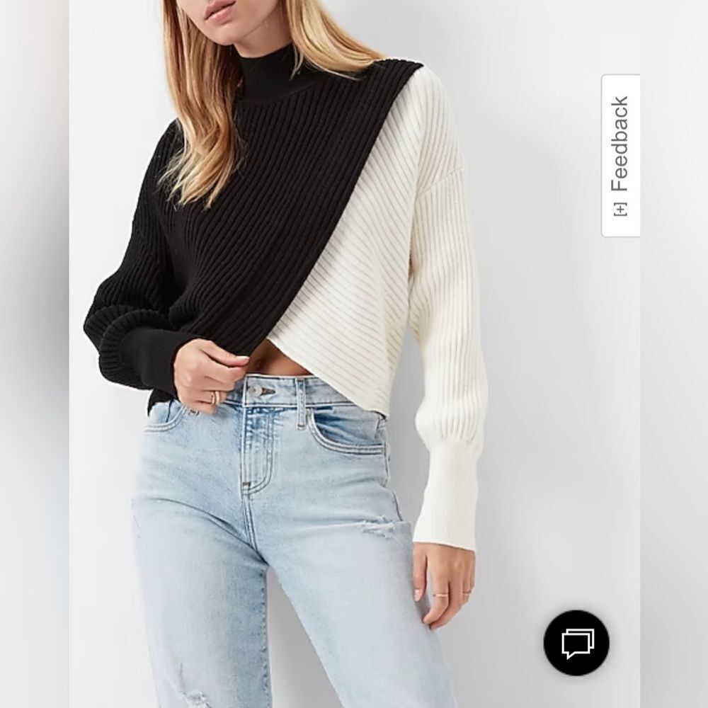 Express Color Block Wrap Front Mock Neck Crop Swe… - image 3